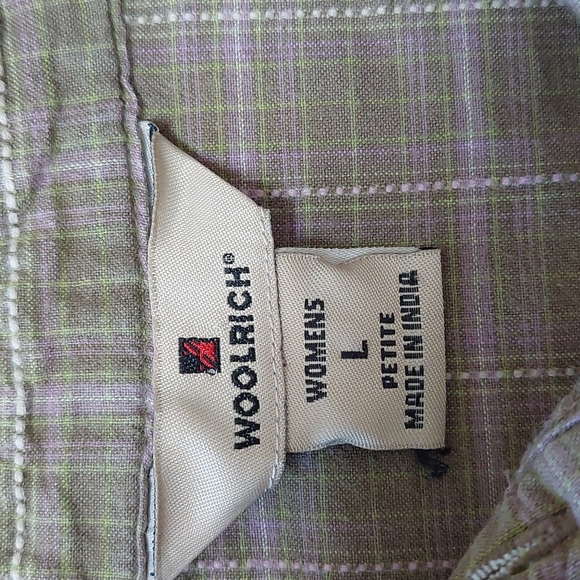 Woolrich Womens Petite Large LP Green/Pink Plaid Button Down Shirt - Picture 3 of 5